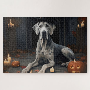 Puzzle Grand Dane Citrouille Halloween flip d'effroi