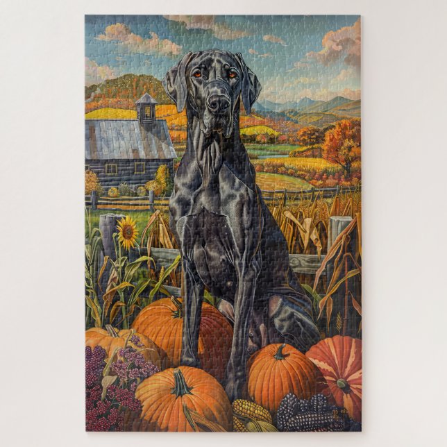 Puzzle Grand Danois Chien Récolte d'Automne Action de Grâ (Vertical)