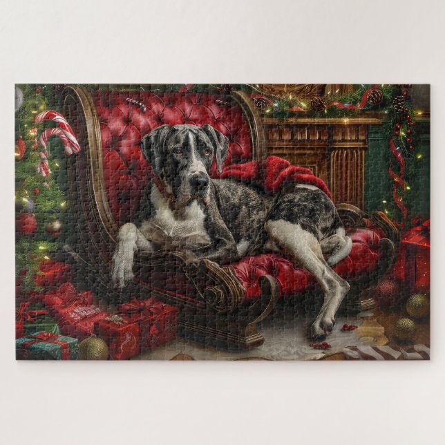 Puzzle Grand Danois Fête de Noël (Horizontal)