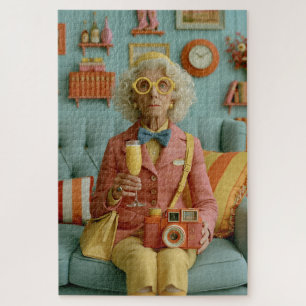 Puzzle Grand-mère Rétro Fantaisiste avec Appareil Photo