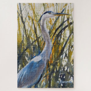 Puzzle Grand Oiseau De Héron Bleu Dans L'Art De L'Herbe