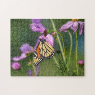 Puzzle Grand papillon monarque sur fleurs violettes Puzzl