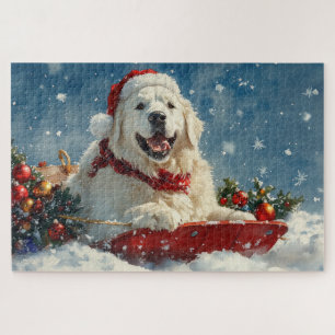 Puzzle Grand Pyrenees Chien en Luge Laissez Tomber la Nei