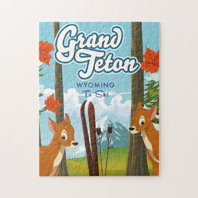Puzzle Grand Teton Wyoming pour skier. Magnet (Vertical)
