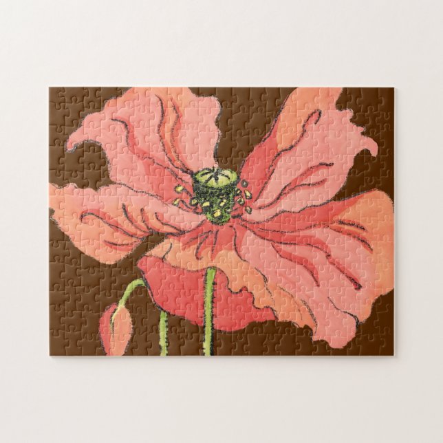 Puzzle Grande Fleur rose avec Arrière - plan rouge profon (Horizontal)