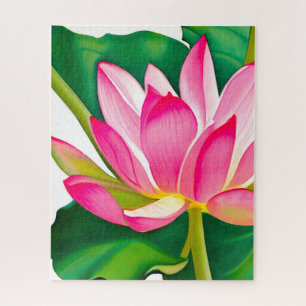 Puzzle Grande Lit d'eau rose avec Feuilles vert émeraude