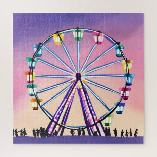 Puzzle Grande Roue Coucher de Soleil   Belle Aquarelle