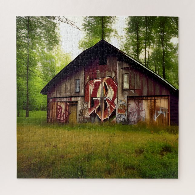 Puzzle Grange abandonnée et patinée dans les bois (Vertical)