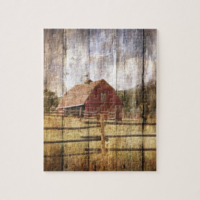 Puzzle Grange rustique en bois affligée de rouge de pays (Vertical)