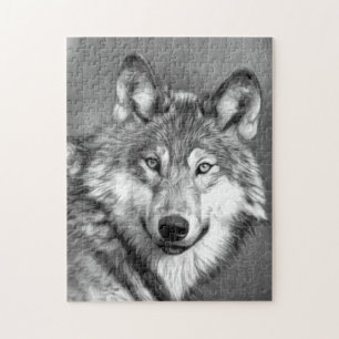 Puzzle Graphique de peinture d'art de loup gris   Noir et