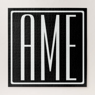 Puzzle Gras moderne 3 initiales Monogramme Blanc sur no