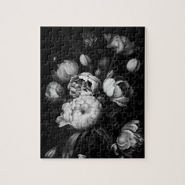 Puzzle Gras Moody Painterly Flowers Noir et Blanc (Vertical)