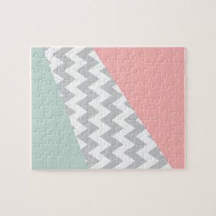 Puzzle Gray Chevron Mint et Coral