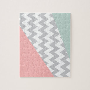 Puzzle Gray Chevron Mint et Coral