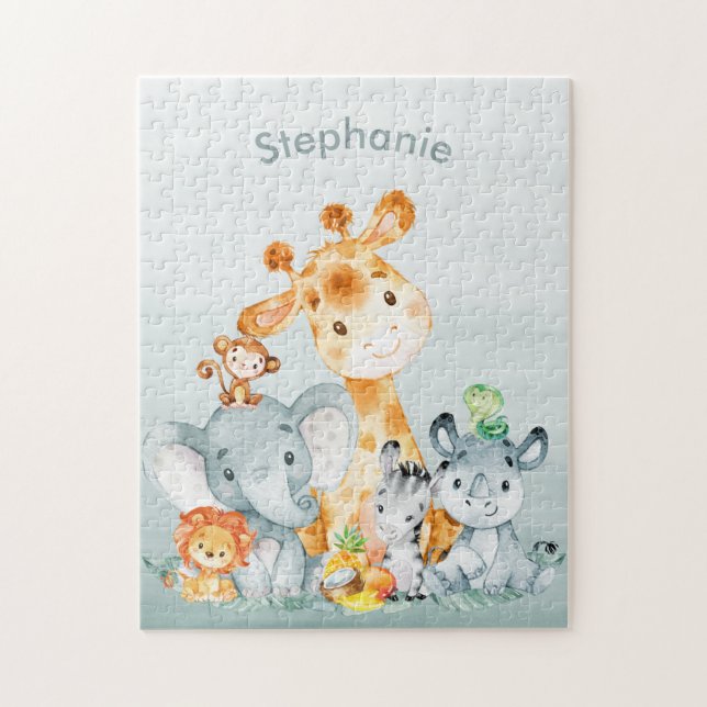 Puzzle Gray Mint Watercolor Cute (Vertical)