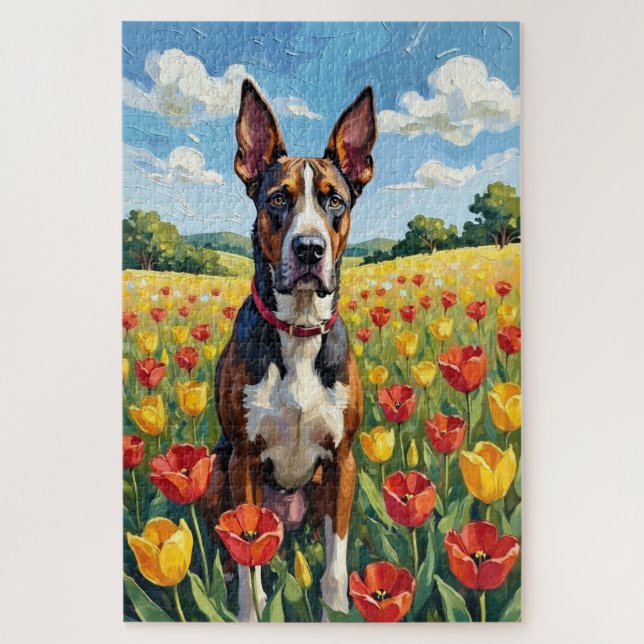 Puzzle Great Dane Spring Tulip Field Dog (Vertical)