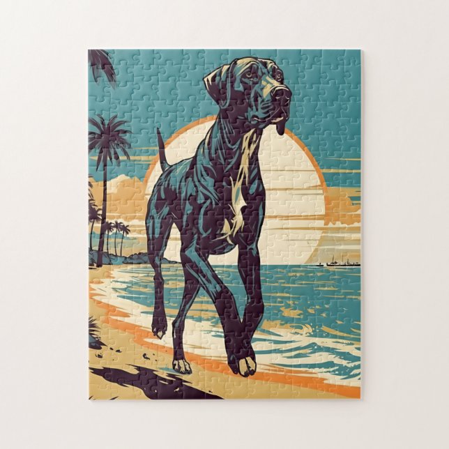 Puzzle Great Dane sur une plage tropicale au coucher du s (Vertical)