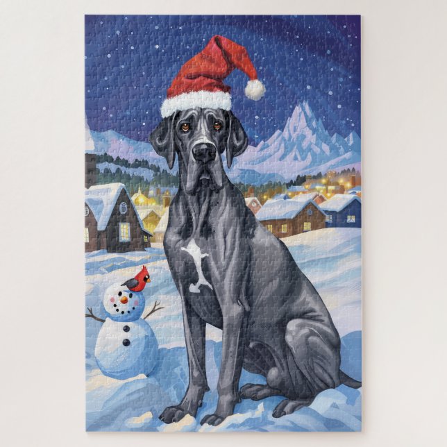 Puzzle Great Dane Winter Wonderland Noël Joie (Vertical)