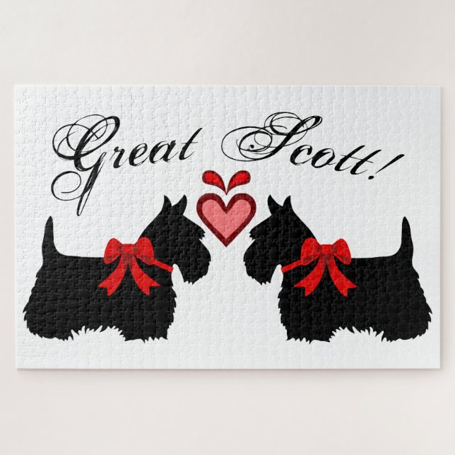 Puzzle "Great Scott !", Scottish Terrier chien/coeur roug (Horizontal)
