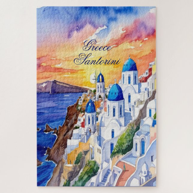 Puzzle Grèce Santorini Aquarelle Croquis mer Egée | (Vertical)