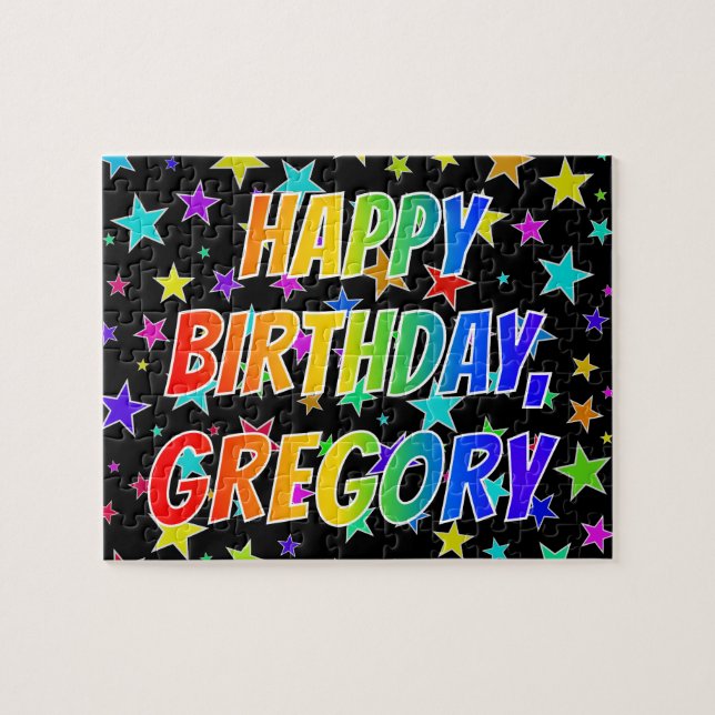 Puzzle "GREGORY" Prénom, Amusant "HEUREUX ANNIVERSAIRE" (Horizontal)