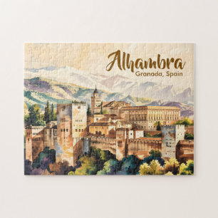 Puzzle Grenade Espagne Alhambra Aquarelle Voyage Vintage