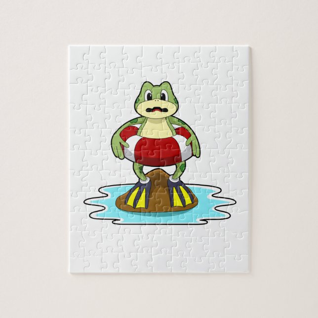 Puzzle Grenouille à la natation avec anneau de natation (Vertical)