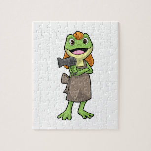 Puzzle Grenouille en coiffeur avec sèche-cheveux