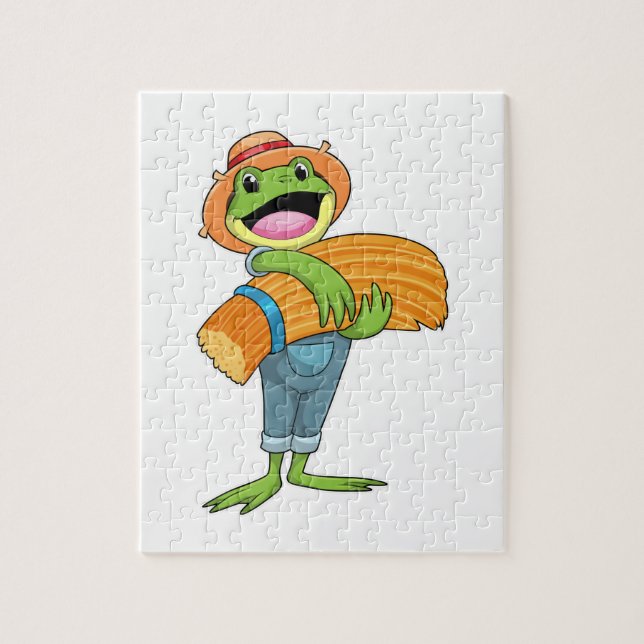 Puzzle Grenouille en tant que fermier avec paille (Vertical)