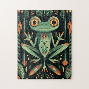 Puzzle Grenouille verte géométrique
