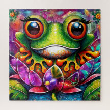 Grenouille Whimsical Peinture Abstraite Art Floral