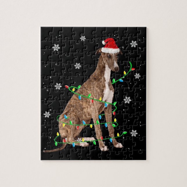 Puzzle greyhound christmas light cute santa greyhound (Vertical)