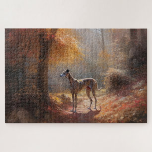 Puzzle Greyhound dans les feuilles d'automne tombées insp