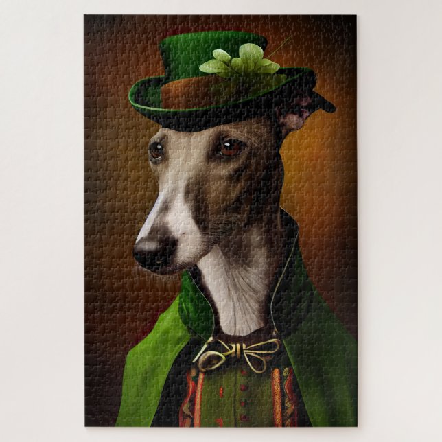 Puzzle Greyhound Dog en tenue de la Saint Patrick (Vertical)