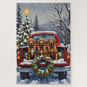 Puzzle Griffon d'arrêt à poil dur camion rouge de Noël