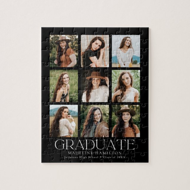 Puzzle Grille moderne noire 9 Collage photo Graduation (Vertical)