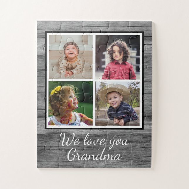 Puzzle Gris rustique Grange Bois 4 Photo Collage Grand-mè (Vertical)