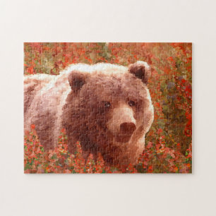 Puzzle Grizzly Bear Cub dans Fireweed Peinture Art de la