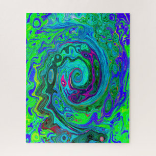 Puzzle Groovy Abstract Retro Green and Blue Swirl