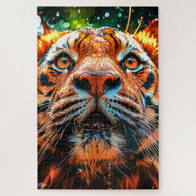 Puzzle Gros plan sur un visage de tigre frappant (Vertical)