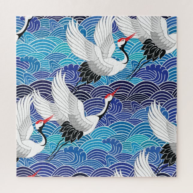 Puzzle Grue japonaise : Motif orné d'oiseaux. (Vertical)