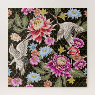 Puzzle Grues Asters : Peint Style Japonais sans Seamless