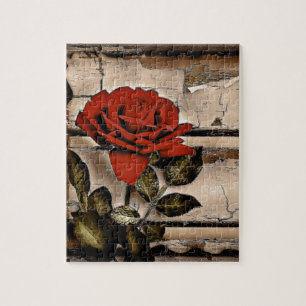 Puzzle Grunge Distressed Barne Bois Rustique Rose rouge