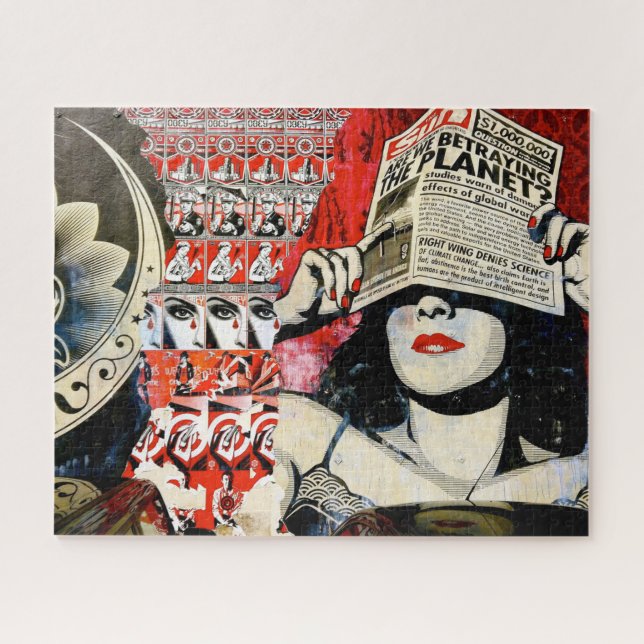 Puzzle Grunge street art d'une femme tenant un journal, (Horizontal)