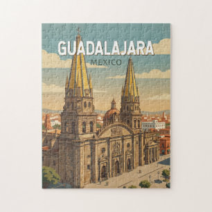 Puzzle Guadalajara Mexique Illustration Voyage Art Vintag