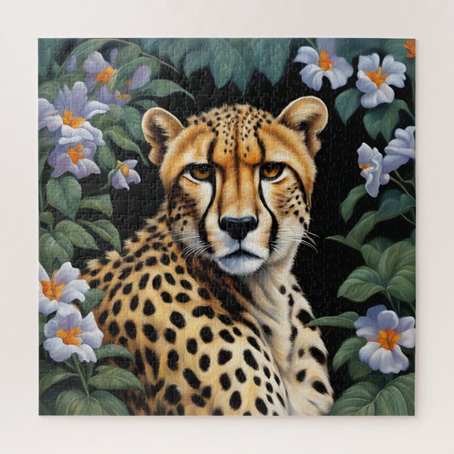 Puzzle Guépard et fleurs (Vertical)
