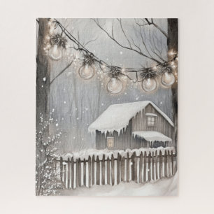 Puzzle Guirlande lumineuse pour cabane enneigée en hiver