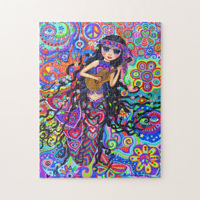 Puzzle Guitare de fille Mermaid de l'hippie psychédélique (Vertical)