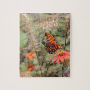 Puzzle Gulf Fritillary on Zinnia