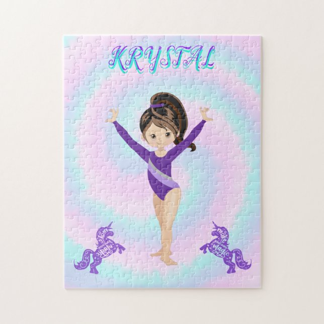 Puzzle Gymnastique et poneys violets personnalisés (Vertical)
